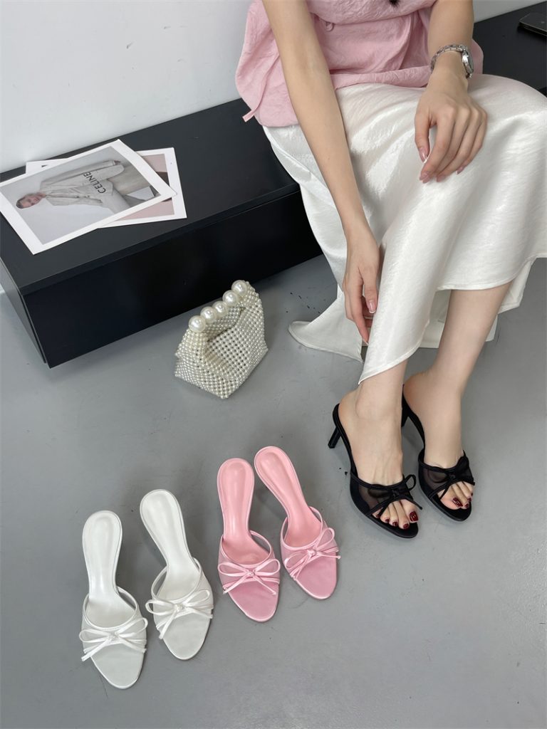 2025 New Open Toe One-Strap Mesh High Heel Slide Sandals for Women